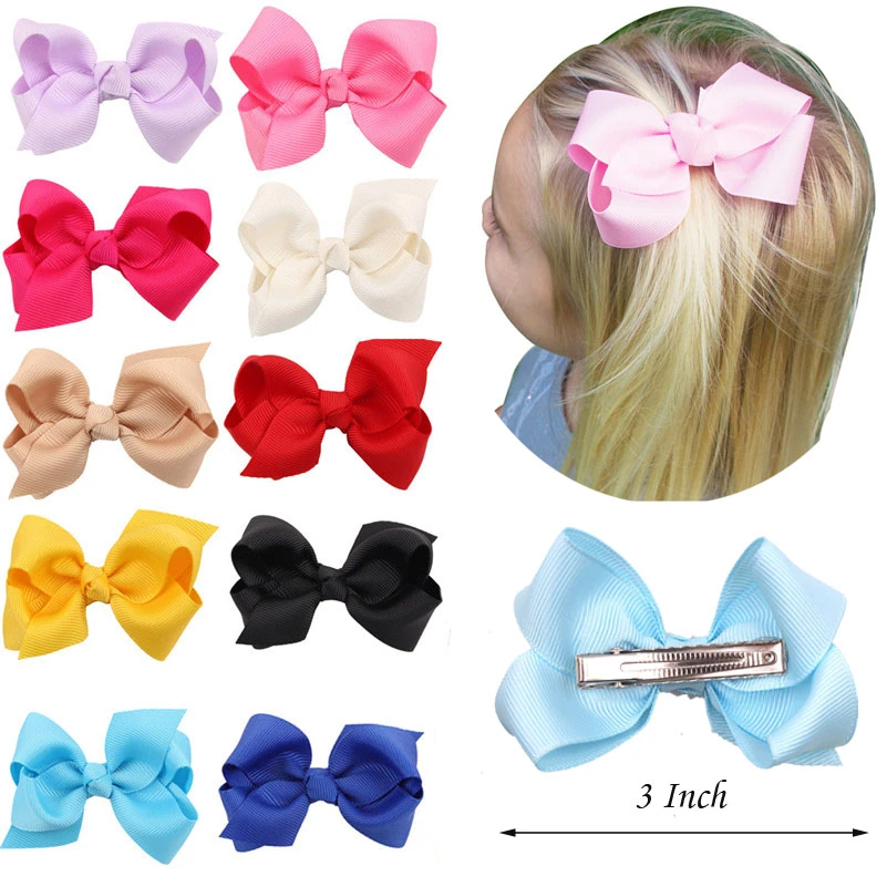 2PCS Cute Barrettes Hair Clip Ribbon Bow Headwear Hairpins Solid Girls Baby Kids 