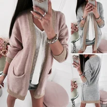 Женский свободный длинный кардиган свитер Свободный вязаный свитер эластичный длинный тонкий свитер женский однотонный теплый Vestido