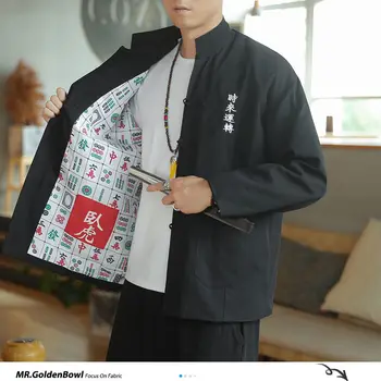 

MrGoldenBowl Chinese Men Black Jacket Autumn Man Long Sleeve Jackets Coat 2020 Vintage Buttons Men's Jacket Coats 5XL