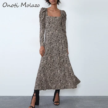 

Onoti Molazo Casual Long Dress Women Leopard Print Autumn Vestido Elegant Ladies Party Maxi Dresses Chic Female 2020 Spring New