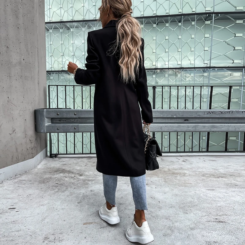 puffy coats Lady Fashion Long Sleeve Outerwear Elegant Autumn Winter 2021 Long Overcoat Women Casual Loose Turn-Down Collar Woolen Coat Tops ladies long puffer coat