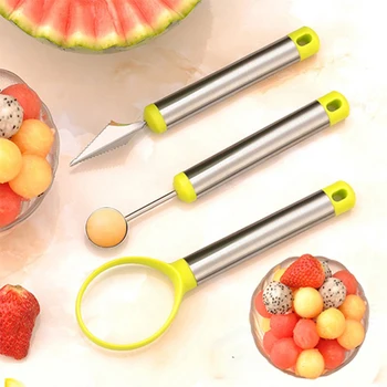 

Fruit Platter Carving Knife Melon Baller Spoon Ice Cream Stainless Steel Scoop Watermelon kitchen gadgets Slicer Tools 3 PCS