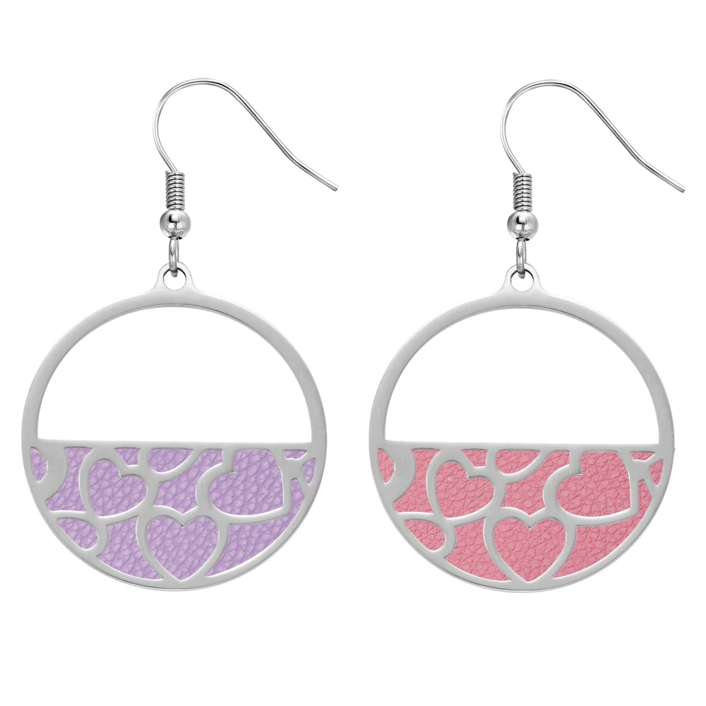 purple and pink Legenstar, трендовые, Букле д 'Орель, femme,, сменные, кожаные серьги, нержавеющая сталь, сердце, висячие серьги для женщин - Окраска металла: purple and pink