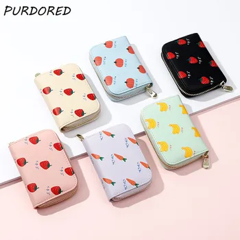 

PURDORED 1 Pc Women Cute Business Card Holder Leather Young Girl Credit Cards Wallet Zipper Card Pocket Coin Purse Tarjetero