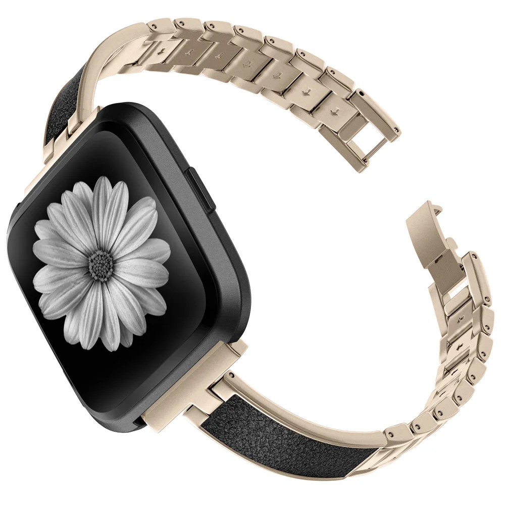 Ремешок из нержавеющей стали, совместимый с Fitbit Versa, женские тонкие складные застежки, Широкие ремешки для Versa Lite Special Edition