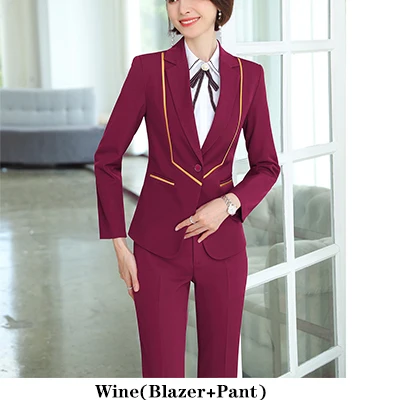 Wine Pant Suits Женский брючный костюм для работы, деловой одежды, униформа, дизайн, стильный комплект, костюмы, винный жилет, блейзер и брюки, комплект из 3 предметов - Цвет: Wine Pant Suits