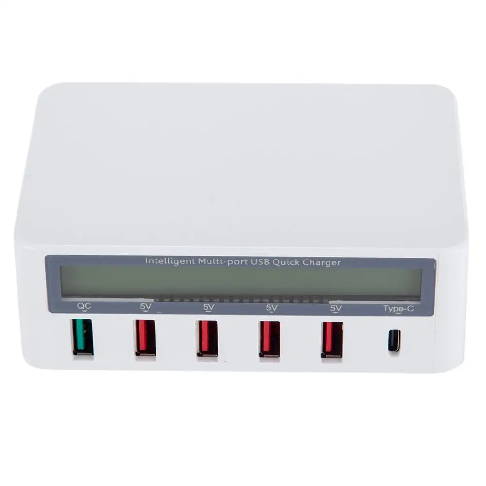 5 портов 5V 10A AC 100-240V USB QC 3,0 быстрое зарядное устройство ЖК-дисплей напряжения тока для iPhone iPad samsung
