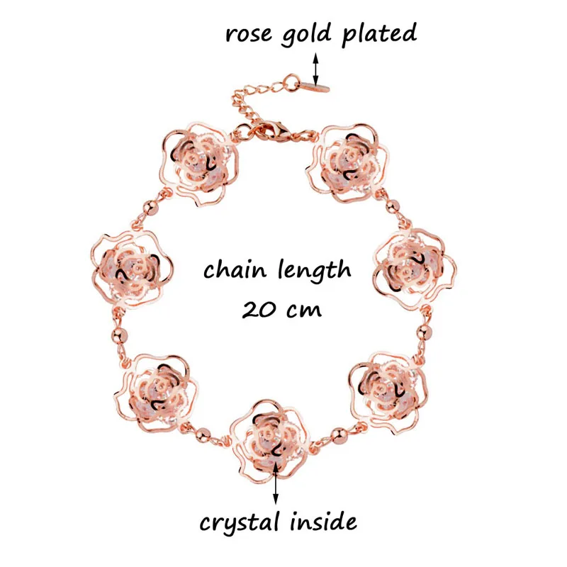 SINLEERY Rose Flower Hollow Bangle For Women Rose Gold Silver Color Inlay Crystal Small Beads Girl Bracelet Jewelry SL418 SSB