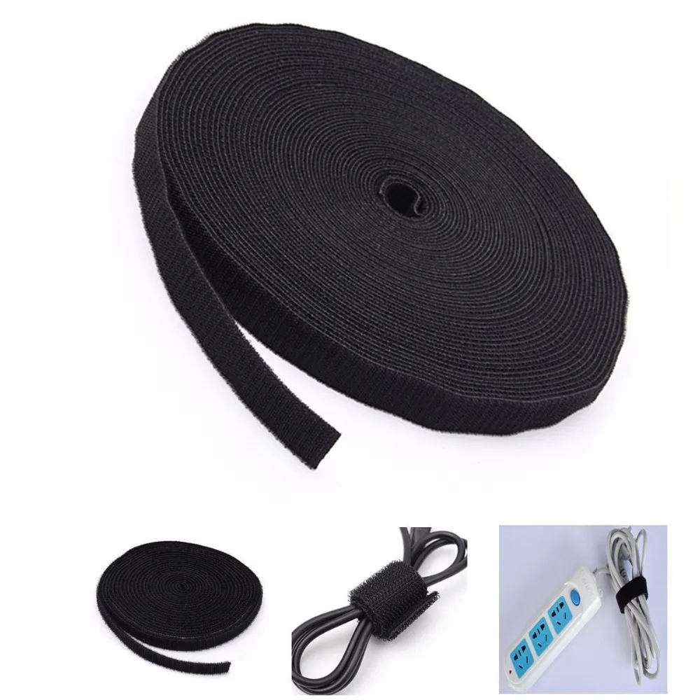 

25M Nylon Cable Ties Straps Roll Wraps Hook Loop Fastener For Computer TV Wire Cord Management Organizer magic tape 4 Size HOT