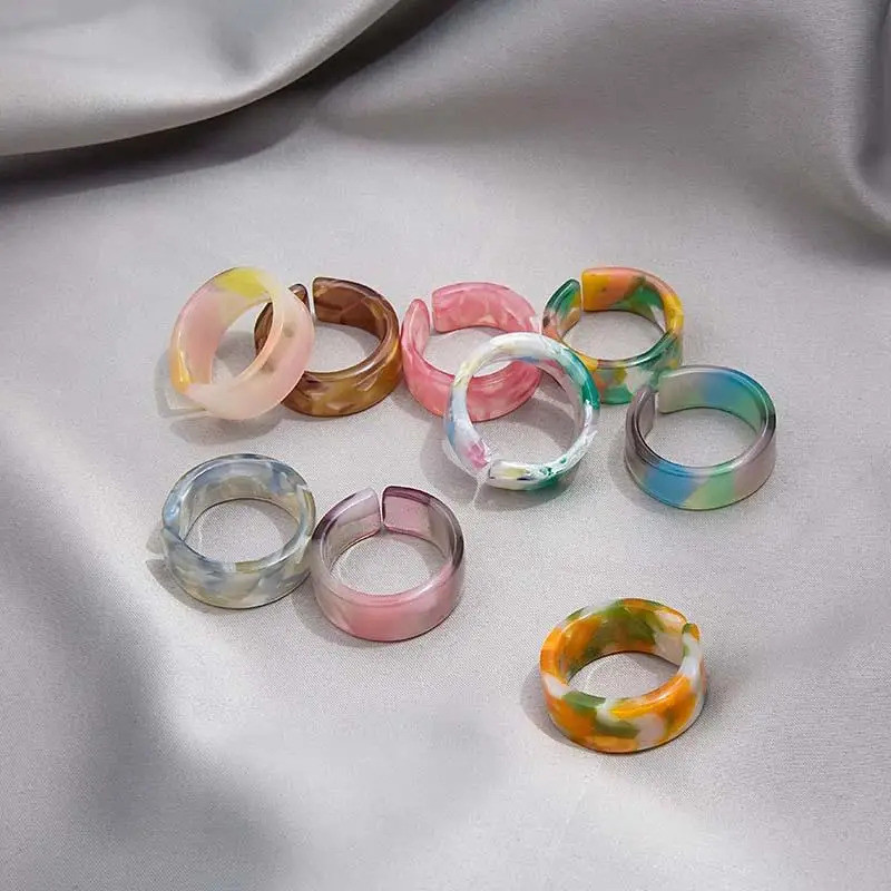 Aesthetic Colorful Transparent Resin Acrylic Crystal Korean Geometric Irregular Square Rings for Women Trendy Jewelry anillo