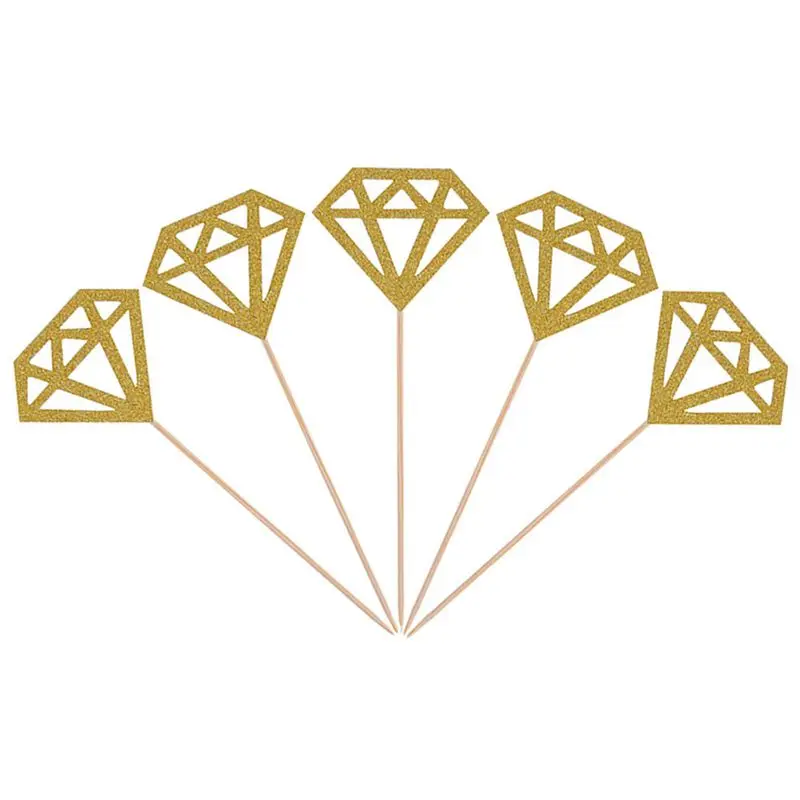 50 Pack Golden Glitter Diamond Cakes Toppers Cupcake Decor Food Picks(Gold