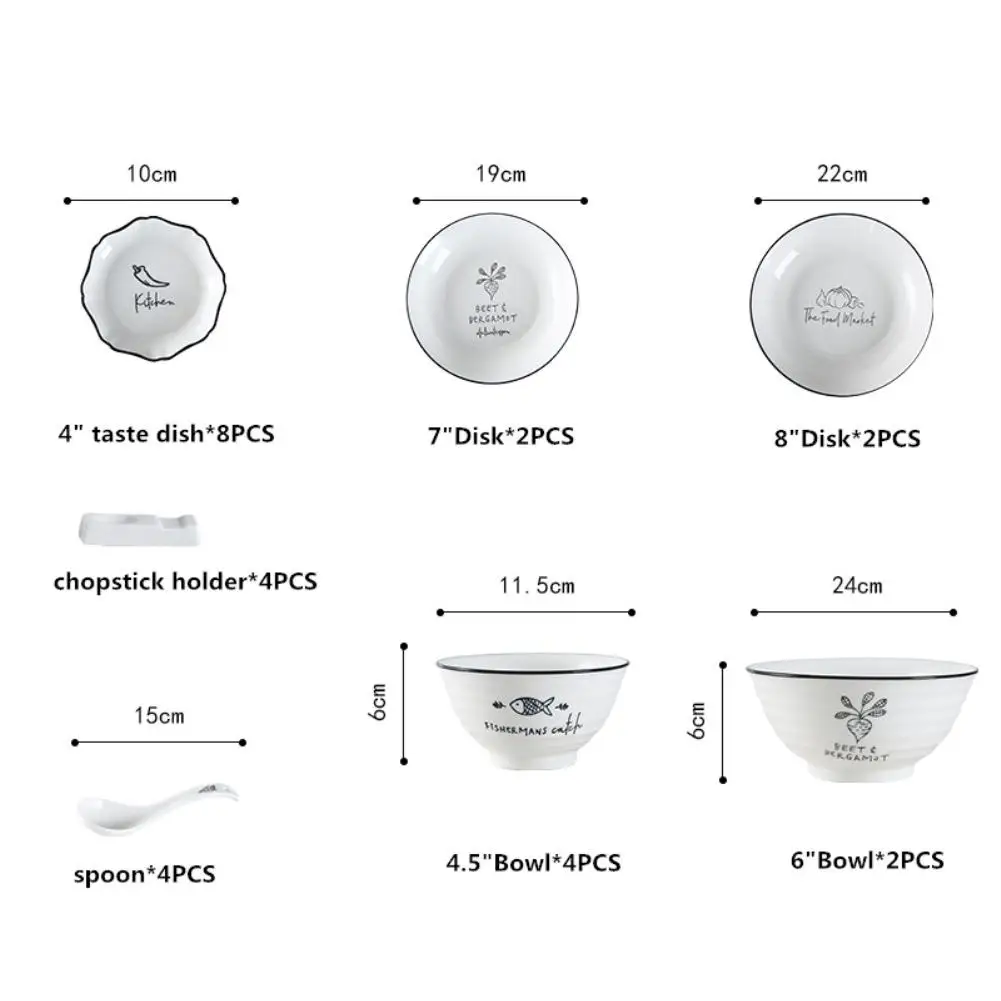 Studyset 26 шт./компл. простой узор Штабелируемый керамическая посуда чаша тарелка палочки для еды набор ложек