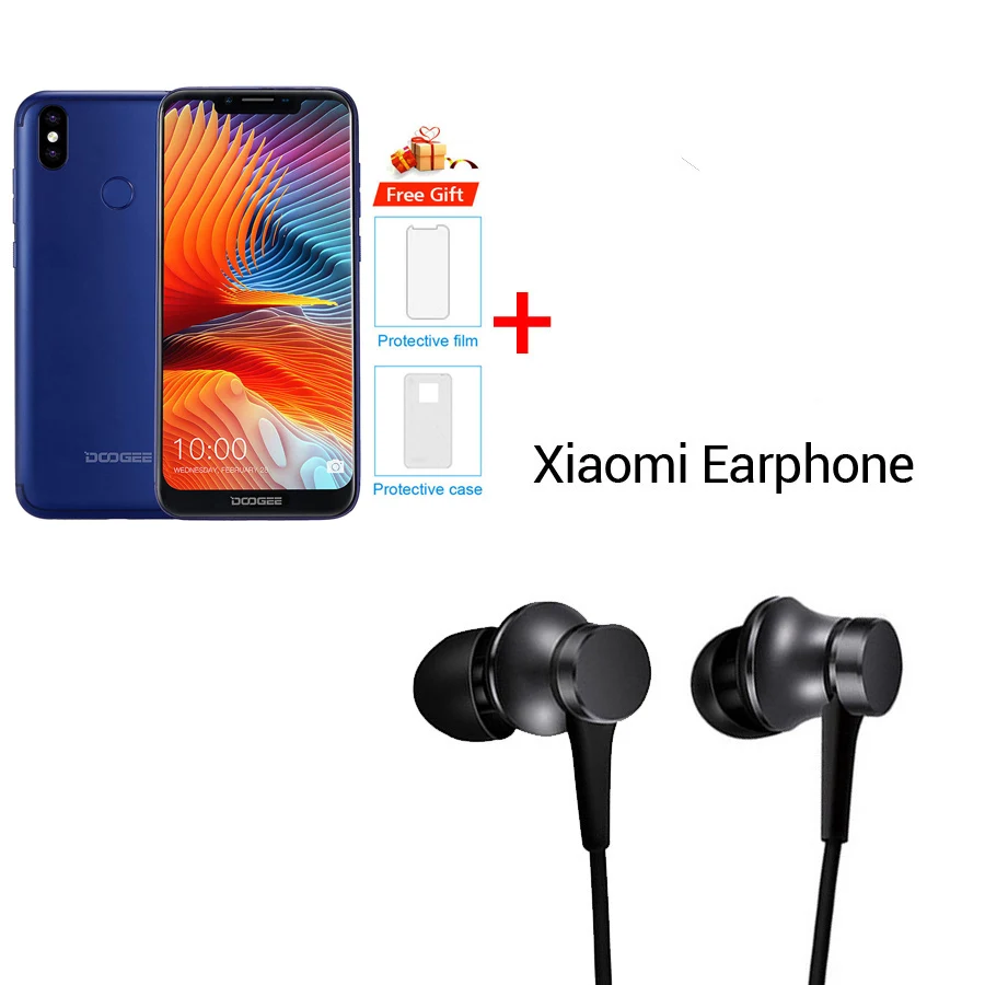 Blue N Earphone DOOGEE BL5500 Lite u-образная Android 8,1 6,1" MTK6739 четырехъядерный 2 Гб ОЗУ 16 Гб ПЗУ 5500 мАч две sim-карты 13 МП отпечаток пальца мобильный телефон - Color: Blue N Earphone