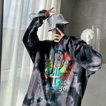

2019 Autumn New Korean Version Of The Tide Brand Loose Cotton Tie Dye Printing Round Neck Long-sleeved Couple Casual Pullover