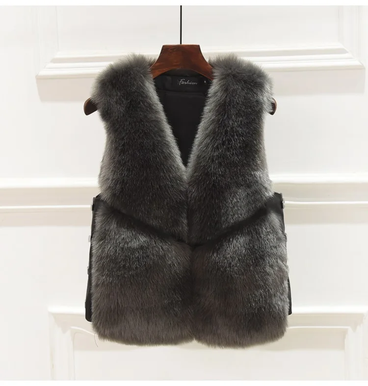 Dark gray YAGENZ жилет из искусственного меха больших размеров, женский зимний короткий жилет, верхняя одежда, повседневное пальто, куртка из искусственного меха, женский жилет без рукавов, жилет 517 - Цвет: Dark gray