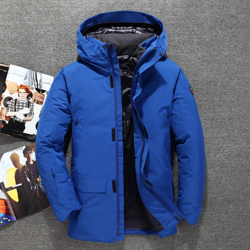 Мужская верхняя куртка с капюшоном на утином пуху мужские толстые зимние пуховые пальто Мужская модная Термосумка пуховая верхняя одежда JK-3072 - Цвет: Синий