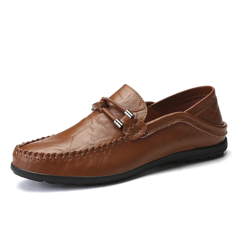 

Top Quality Men Leather Shoes Lightweight Running Big Size Mens Shoes Genuine Brown Summer Loafers Men Classic Waterproof