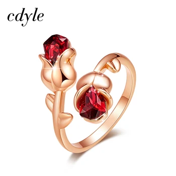 

Cdyle Luxury Brand Jewellery Light Siam Crystals Rose Flower Adjustable Ring for Women Valentine Gift Free Shipping