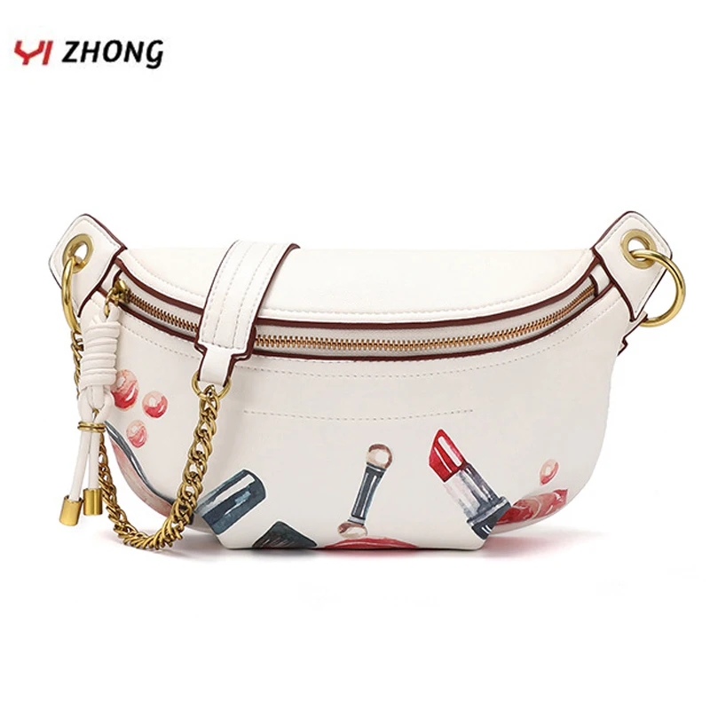 

YIZHONG Leather Large Capacity Chest Bag Luxury Fanny Pack for Women Europe Leisure Wiast Bag Chain Messenger Bag Purses Sac