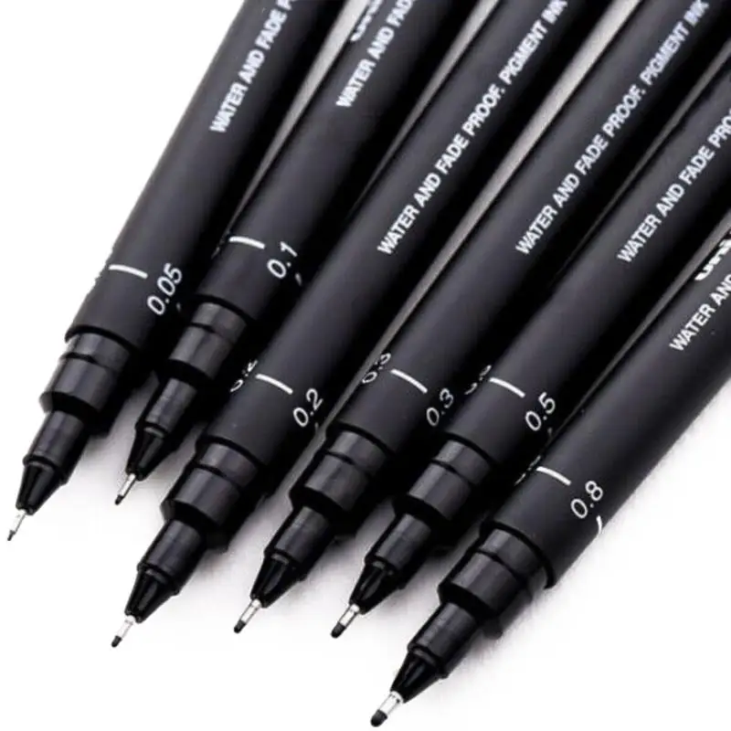 6PCS Black Uni Pin Fineliner Drawing Fine Liner Comic Needle Pens 0.05mm -  0.8mm