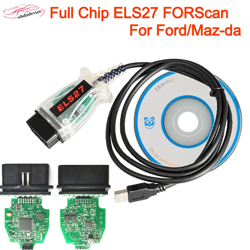 Полный чип V2.3.8 ELS27 FORScan Green PCB PIC24HJ128GP+ FTDI Mircochip Многоязычная работа ELM327& J2534 pss-thru для FORD/Mazda