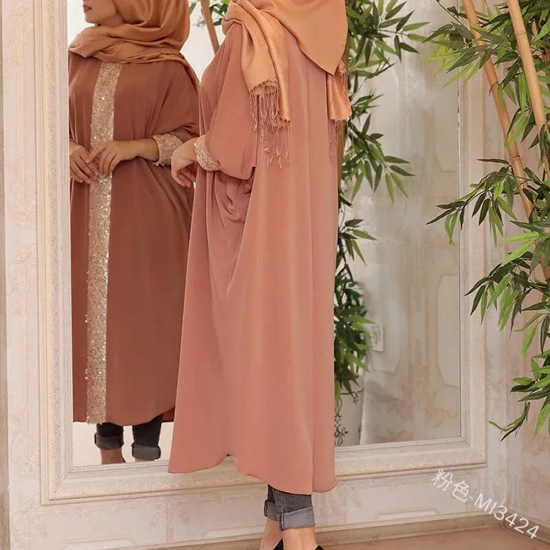 Muslim Sequins Abaya Bat Sleeve Maxi Dress Vestidos Cardigan Kimono Long Robe Gowns Jubah Middle East Eid Ramadan Dubai Islamic