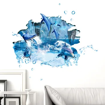 

Creative 3D Floor Sticker Cartoon Ocean Jumping Dolphin Environmental Wall Sticker