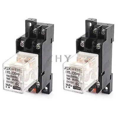 

2Pcs DC12V Coil 35mm DIN Rail Mount DPDT 8-Pin Power Relay + Base Socket