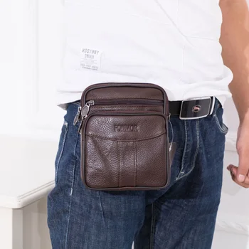 

Belt Waist Pack Flap Portable Messenger Bag Leather Men Vintage Small Shoulder Bags Male Real Cowhide Cross Body Phone Bag
