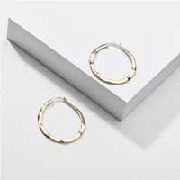 Gold Silver Color Hammered Surface Oval Round Big Hoop Earring Copper Brass Statement Earrings for Women 1
