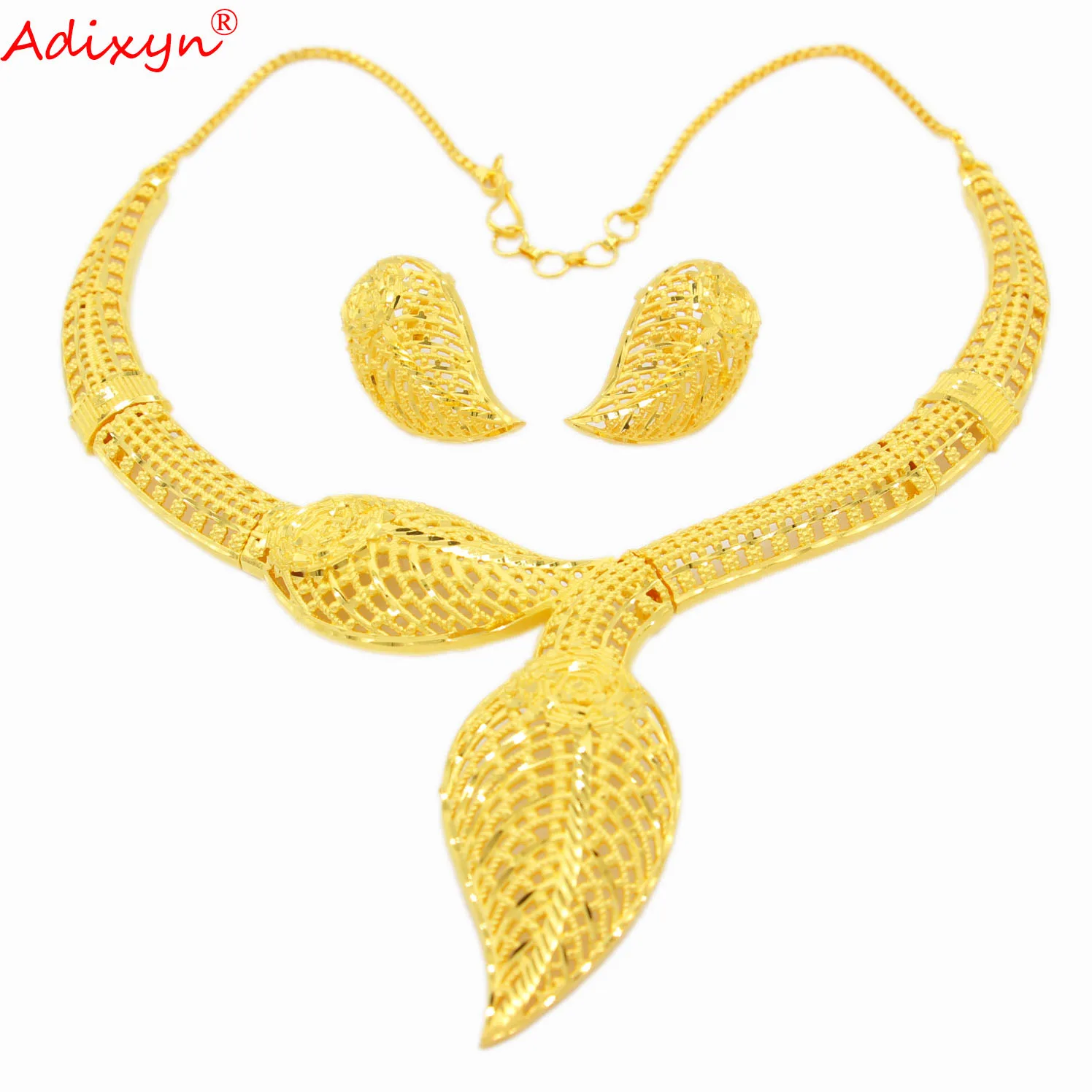 Adixyn dubai jóias-conjuntos colares brincos 24k cor