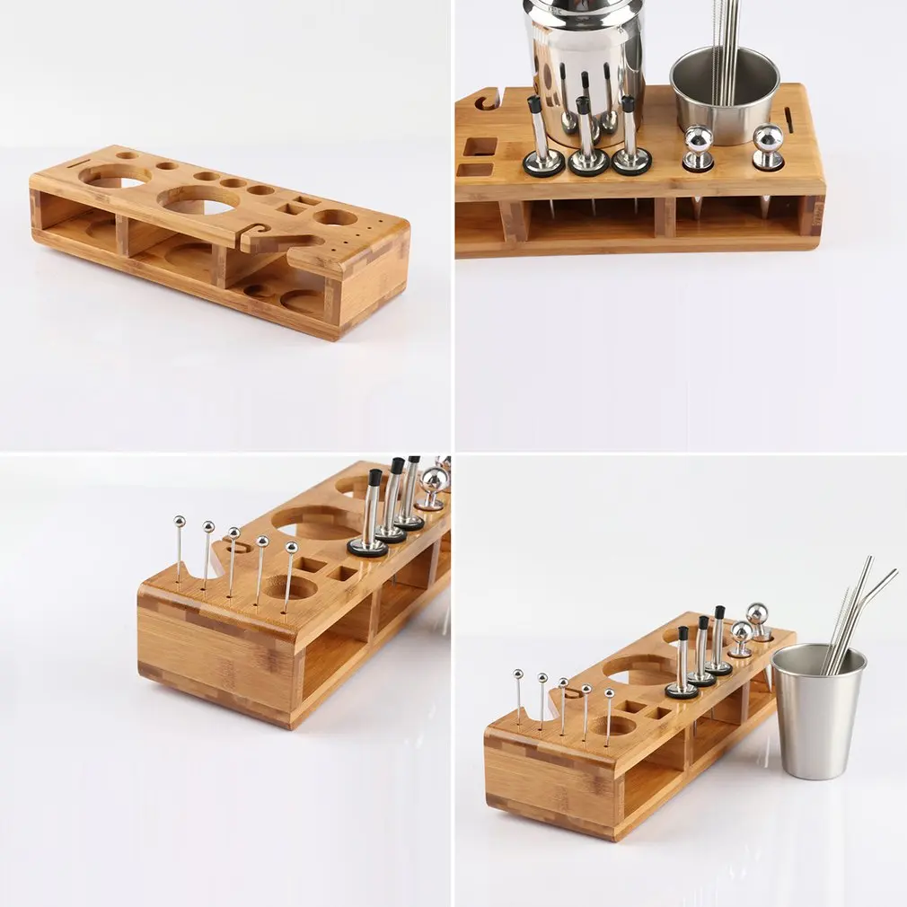 23pcs Stainless Steel Cocktail Shaker Set Barware Kit with Square Wooden Rack for Bartender Drink Party Bar Tools