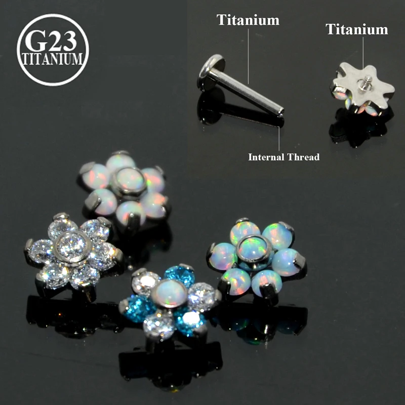 Серьги гвоздики из титанового сплава с опалом 1 шт.|tragus piercing barbell|g23 titaniumtragus |