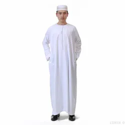 Muslim Fashion Islam Clothing Robes Men Solid Color Caftan Abaya Dress Male Round Neck Full Sleeve Qamis Man Jubba Thobe