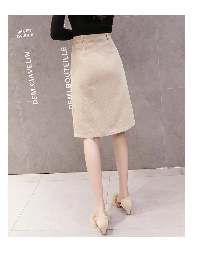 Элегантные вельветовые юбки, Женская юбка средней длины с высокой талией и пуговицами размера плюс, Женская юбка в стиле Харадзюку, jupe femme DV805
