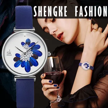 

SHENGKE SK Quartz Wristwatches Watch Women Fashion Luxury Creative Montre Femme Top Brand Watches Leather Clock Reloj Mujer 2018