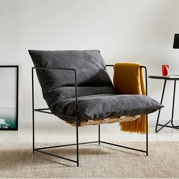 

Nordic Single Sofa Chair Lounge Chair Living Room Single Chair Simple American Sofa Bedroom Sofas Furniture with Wooden Board