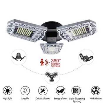 

E26/ E27 60W Sensor LED Garage Light Folding Ceiling Lamp Taller Lights for Home Warehouse Studio Workshop Wine Cellar Lighting