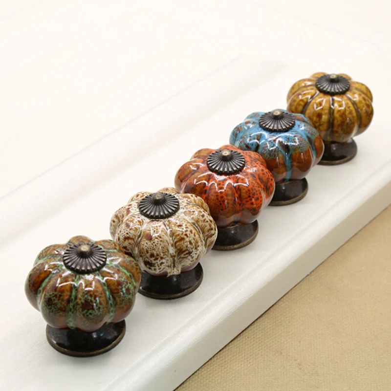 Ceramics Pumpkin Cabinet Pull Knobs Handle Closet Cupboard Wardrobe Drawer