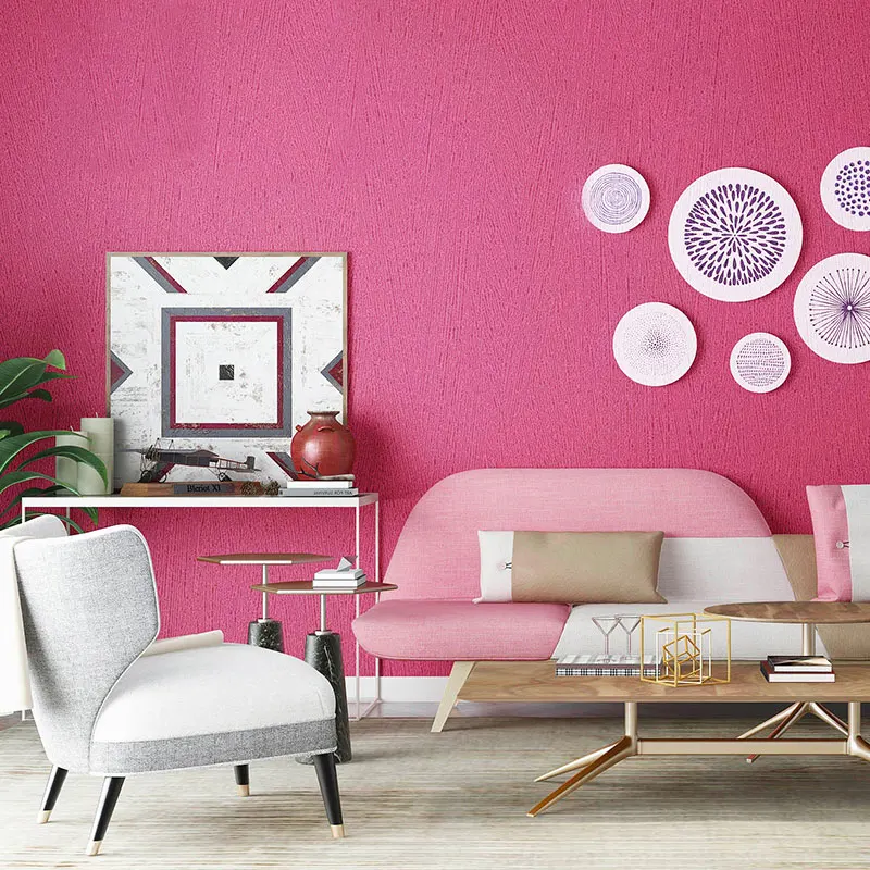 Nordic Solid Color Lovely Pink Bedroom Decor Wallpaper Linen Non Woven Rose Red Waterproof Girls Room Wall Paper Roll