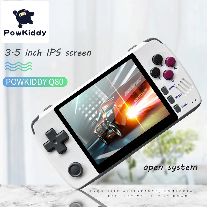 

Powkiddy q80 Retro video Game Console Handset 3.5 "IPS Screen Built-in 1000+Games Open System PS1 Simulator 16G Memory NEW games