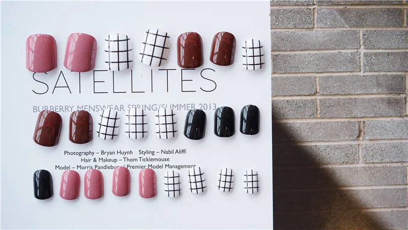 534-Coffee Pink Black Grid Wear Manicure INS-Style Soft Girl Fake Nails Finished Product Bride