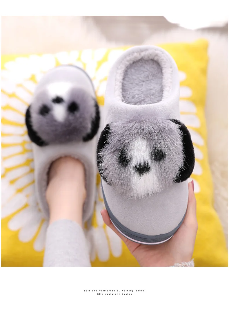Женские зимние домашние тапочки; обувь с рисунком панды; Нескользящие мягкие зимние теплые домашние тапочки; домашняя обувь для влюбленных пар