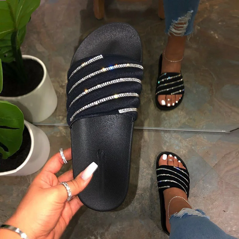 Flip Flops Rhinestones Womens | Women Rubber Stones Slippers - New 2023  Women Beach - Aliexpress