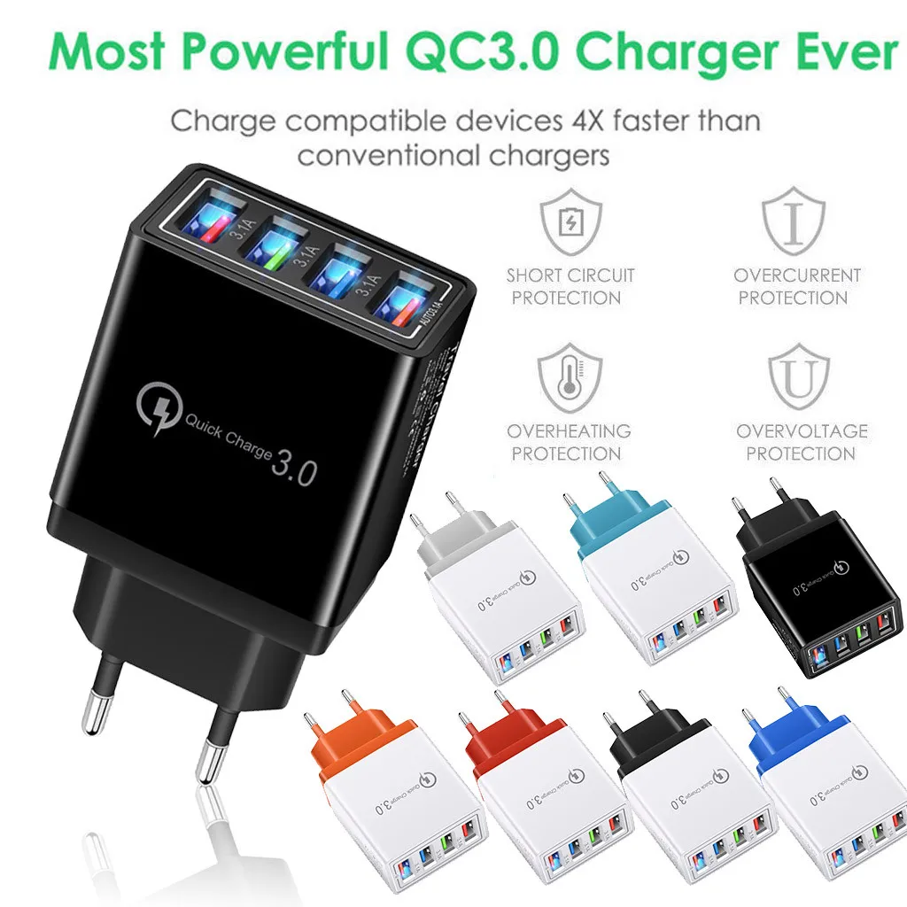 Fxhan QC 3.0 Quick Charge Wall Charger 4 Port USB Hub Power Adapter 