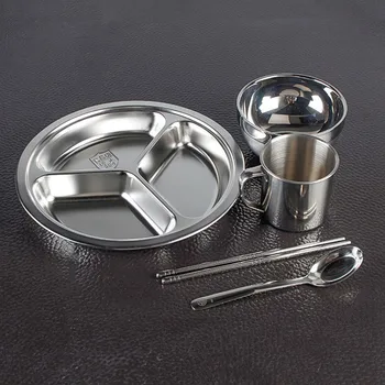 

5pcs Portable Reusable Household Dishware Set Kids Adult Spoon Fork Cup Salad Soup Bowl Plate Kitchen Tableware Set