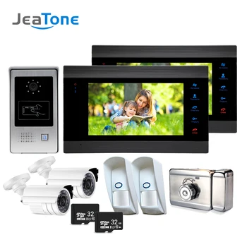 

7''Video Door Phone Doorbell Video Intercom System Security Access Control Wide View Angle Call Panel RFID Card +2 Cameras+2 PIR