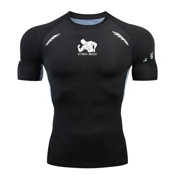 

New men short-sleeved sports T-shirt Fitness muscle basketball running gym bodybuilding elastic compression quick-drying tshirts