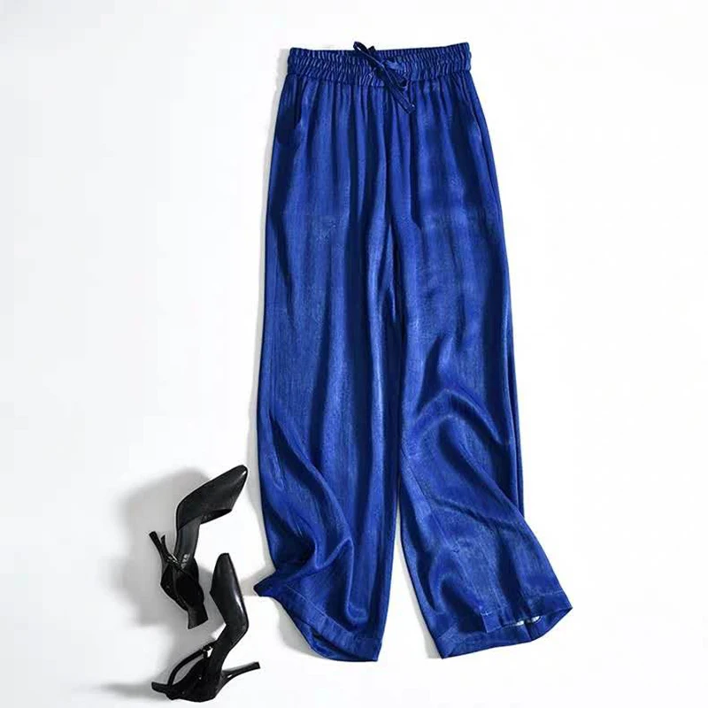 

New wide leg pants Korean version of the wild long pants loose wide leg pants female summer sense high Elastic waist pants