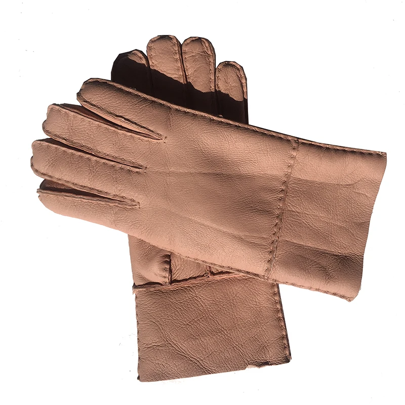 Pink Leather Зимние женские кожаные перчатки из натуральной овечьей кожи для русской зимы, теплые стильные женские перчатки, варежки N19 - Цвет: Pink Leather